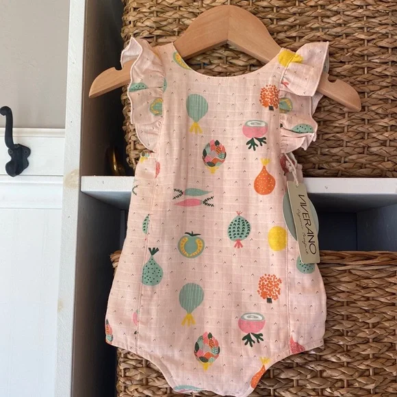 NWT Viverano Organic Cotton Jumper Onesie Romper 0-3 Months Baby Girl - Picture 1 of 3
